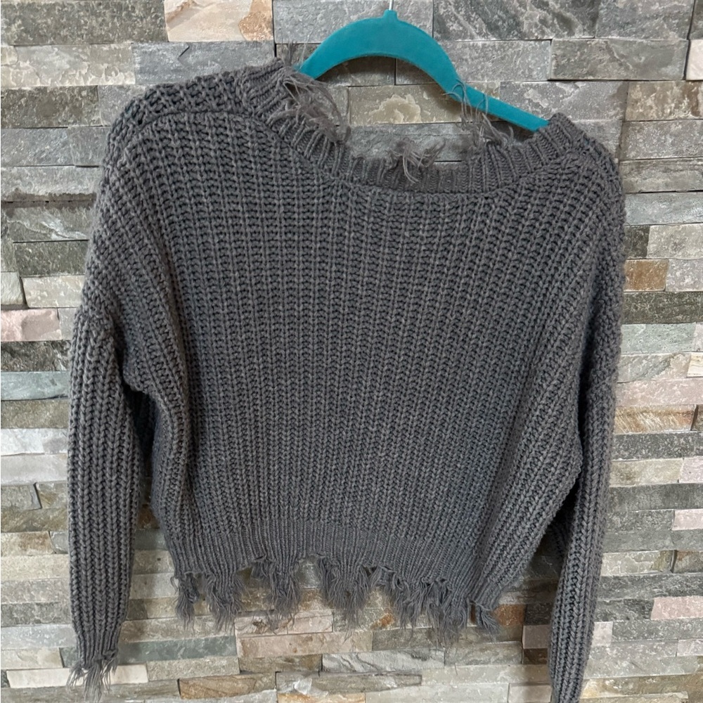 Distressed Gray Sweater - Picture 2 of 4